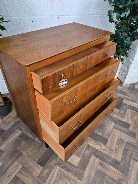 Vintage Mid-Century Lebus Teak & Oak Chest Of 4 Drawers 60's Scandi Retro MCM