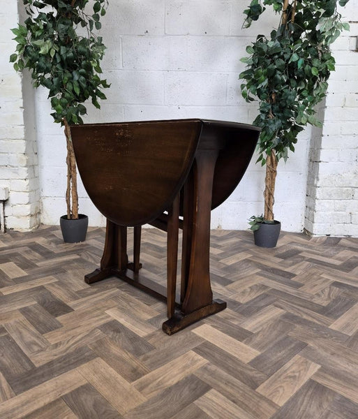 Vintage Mid-Century Ercol Oval Drop Leaf Kitchen Table Dark Stain Elm Blue Label