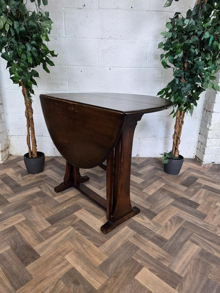 Vintage Mid-Century Ercol Oval Drop Leaf Kitchen Table Dark Stain Elm Blue Label