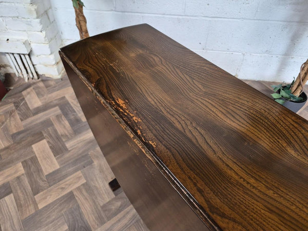 Vintage Mid-Century Ercol Oval Drop Leaf Kitchen Table Dark Stain Elm Blue Label
