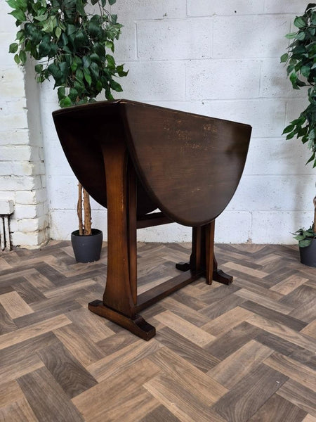 Vintage Mid-Century Ercol Oval Drop Leaf Kitchen Table Dark Stain Elm Blue Label