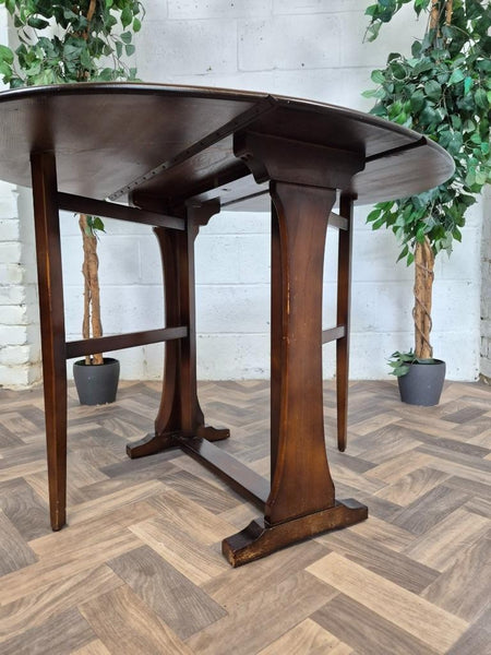 Vintage Mid-Century Ercol Oval Drop Leaf Kitchen Table Dark Stain Elm Blue Label