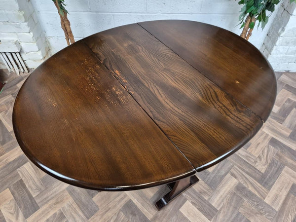 Vintage Mid-Century Ercol Oval Drop Leaf Kitchen Table Dark Stain Elm Blue Label