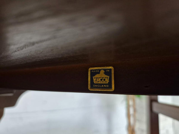 Vintage Mid-Century Ercol Oval Drop Leaf Kitchen Table Dark Stain Elm Blue Label