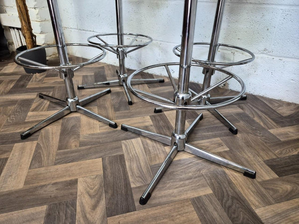 Set Of 4 Vintage Bar Stools Chrome & Light Tan Brown Vinyl Retro MCM