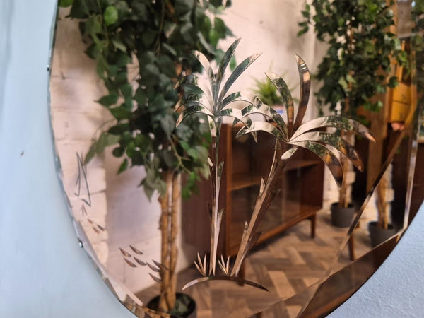 Vintage Mid-Century Frameless Copper Tint Circular Mirror On Chain