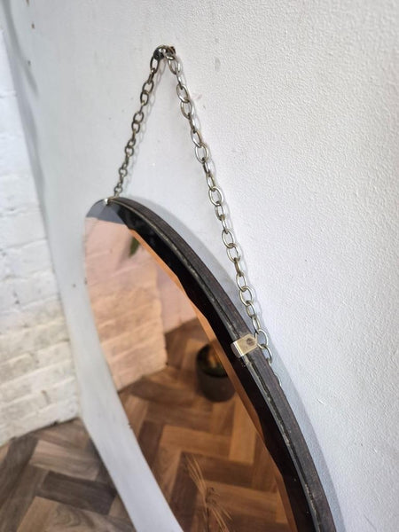 Vintage Mid-Century Frameless Copper Tint Circular Mirror On Chain