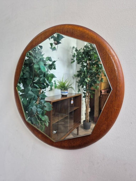Vintage Mid-Century Teak Circular Mirror Danish Scandi Retro MCM