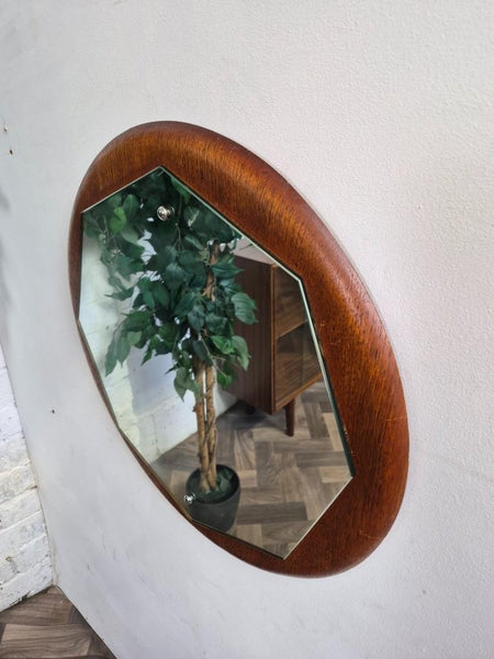 Vintage Mid-Century Teak Circular Mirror Danish Scandi Retro MCM