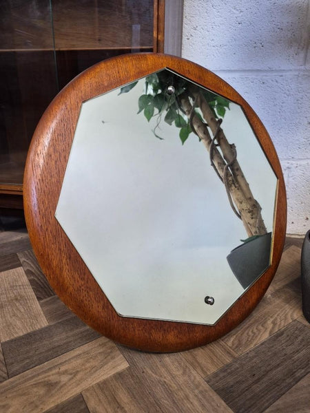 Vintage Mid-Century Teak Circular Mirror Danish Scandi Retro MCM