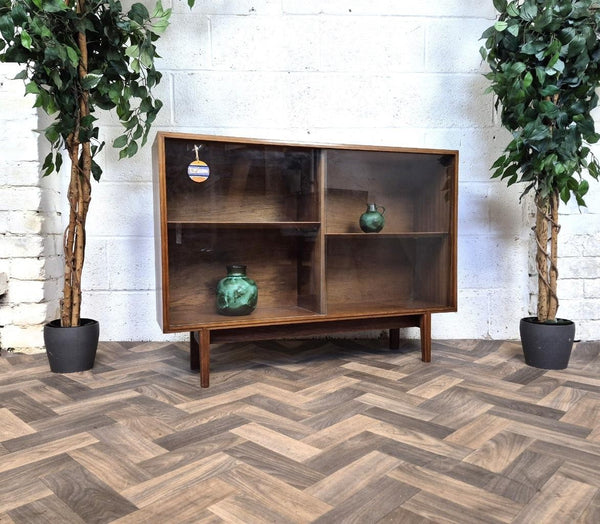 Vintage Mid-Century Beaver & Tapley Teak And Glass Slim Bookcase Scandi Retro MCM
