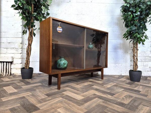 Vintage Mid-Century Beaver & Tapley Teak And Glass Slim Bookcase Scandi Retro MCM