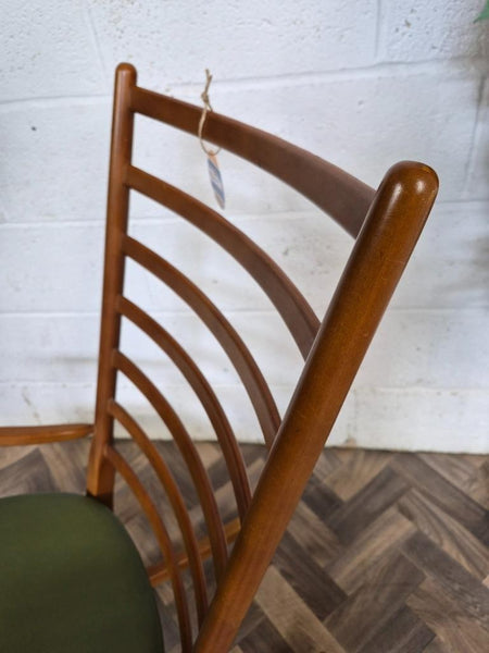 Vintage Mid-Century Teak/Beech & Green Vinyl Ladderback Rocking Chair Retro MCM