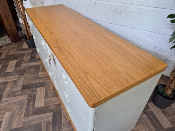 Vintage Mid-Century Stag Nocturne Oak & White 6 Drawer Wideboy Chest Sideboard
