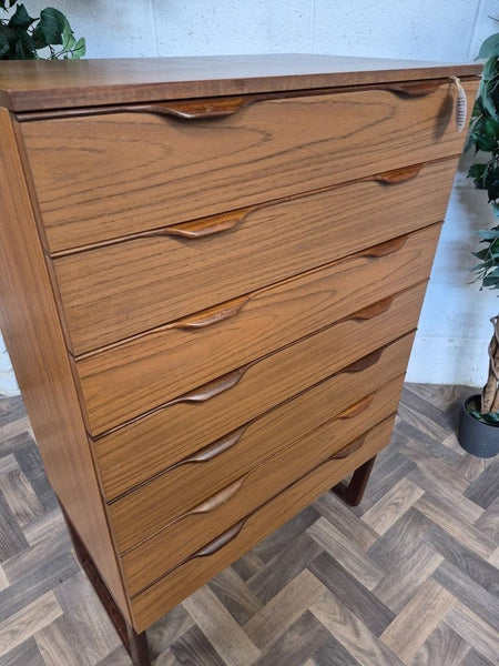 Vintage Mid-Century Europa Teak Tallboy Chest Of 7 Drawers Scandi Retro MCM