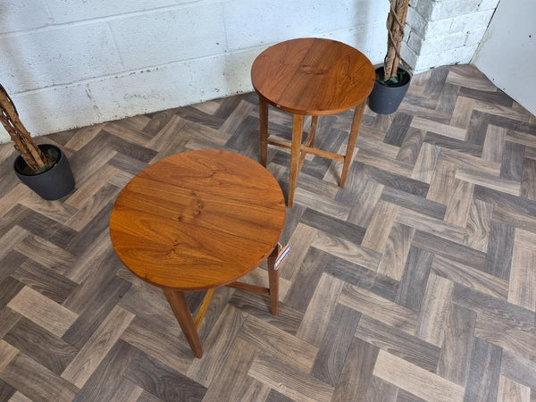Pair Of Vintage 1960's Teak Round Tables Bedside Dropleaf Mid-Century Retro