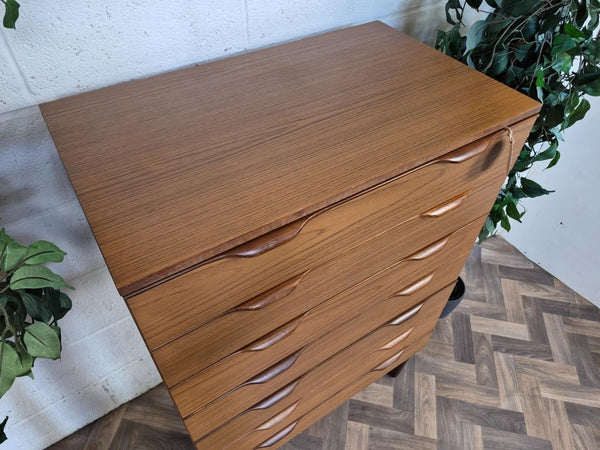 Vintage Mid-Century Europa Teak Tallboy Chest Of 7 Drawers Scandi Retro MCM