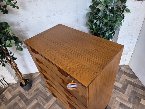 Vintage Mid-Century Europa Teak Tallboy Chest Of 7 Drawers Scandi Retro MCM