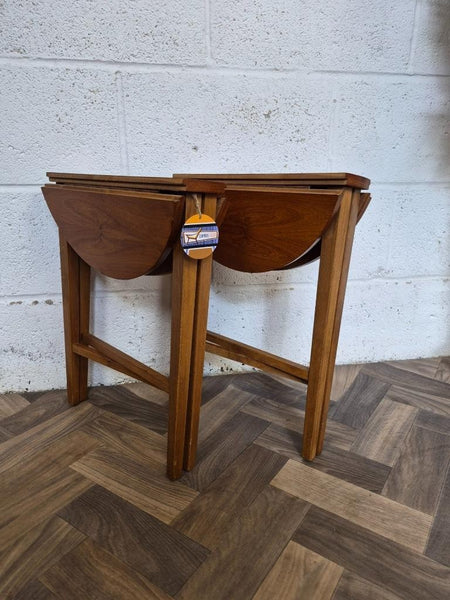 Pair Of Vintage 1960's Teak Round Tables Bedside Dropleaf Mid-Century Retro