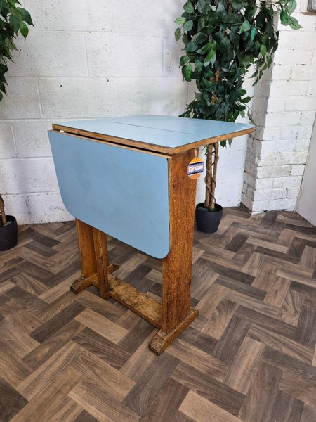 Vintage 1950's Blue Formica Slim Dropleaf Kitchen Table Mid-Century Retro