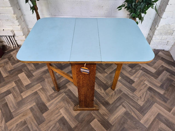 Vintage 1950's Blue Formica Slim Dropleaf Kitchen Table Mid-Century Retro