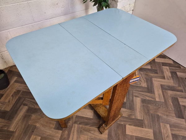 Vintage 1950's Blue Formica Slim Dropleaf Kitchen Table Mid-Century Retro
