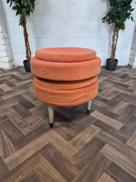 Vintage Mid-Century 70's Orange Round Storage Pouffe Stool Ottoman Retro