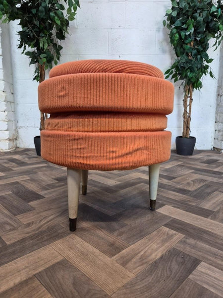 Vintage Mid-Century 70's Orange Round Storage Pouffe Stool Ottoman Retro