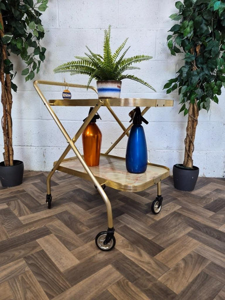Vintage 60's Marble Formica Tea Trolley Hostess Drinks Cocktail Bar Retro Atomic