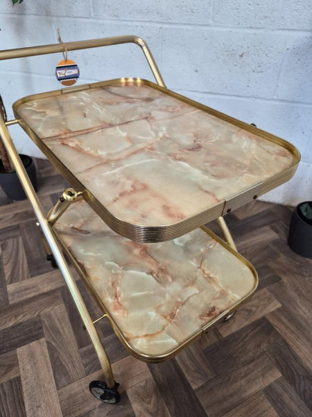 Vintage 60's Marble Formica Tea Trolley Hostess Drinks Cocktail Bar Retro Atomic
