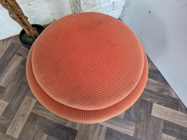 Vintage Mid-Century 70's Orange Round Storage Pouffe Stool Ottoman Retro