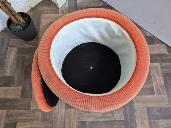 Vintage Mid-Century 70's Orange Round Storage Pouffe Stool Ottoman Retro