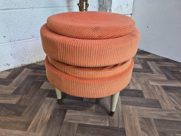 Vintage Mid-Century 70's Orange Round Storage Pouffe Stool Ottoman Retro