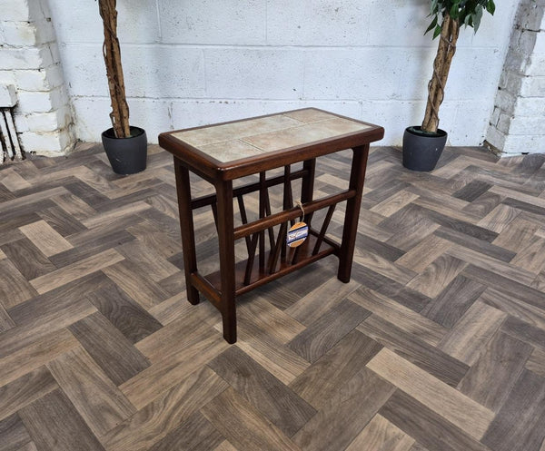 Vintage Mid-Century Teak & Tiled Magazine Rack Side Table Danish Scandi MCM
