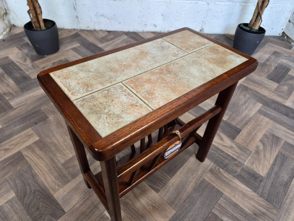 Vintage Mid-Century Teak & Tiled Magazine Rack Side Table Danish Scandi MCM