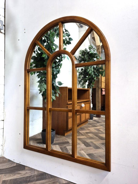 Vintage Mid-Century Arched Teak Window Pane Panel Mirror Danish Scandi Retro MCM
