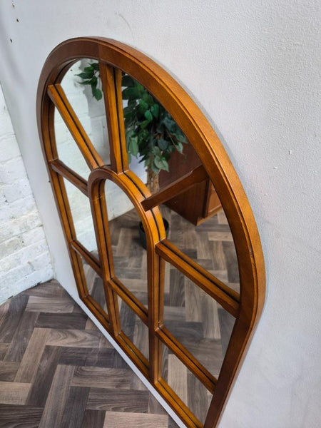 Vintage Mid-Century Arched Teak Window Pane Panel Mirror Danish Scandi Retro MCM