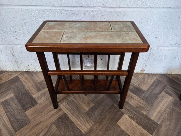 Vintage Mid-Century Teak & Tiled Magazine Rack Side Table Danish Scandi MCM