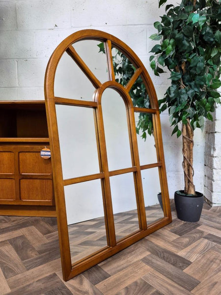 Vintage Mid-Century Arched Teak Window Pane Panel Mirror Danish Scandi Retro MCM