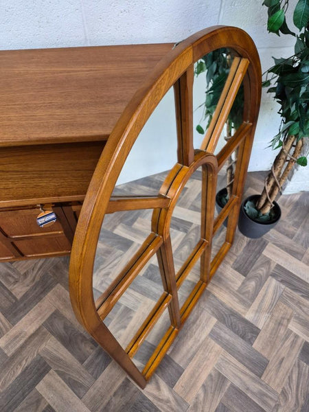 Vintage Mid-Century Arched Teak Window Pane Panel Mirror Danish Scandi Retro MCM