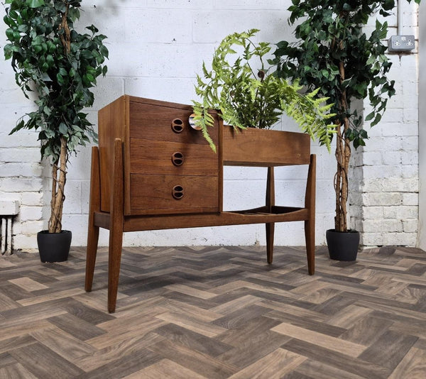 Vintage Mid-Century John Grimes Teak Planter Plant Stand With Drawers Danish MCM
