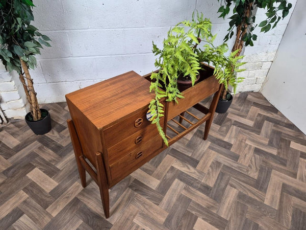 Vintage Mid-Century John Grimes Teak Planter Plant Stand With Drawers Danish MCM