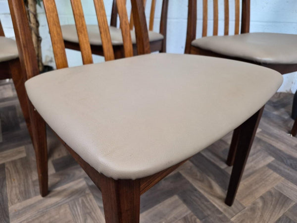 Set Of 4 Vintage Mid-Century G Plan Fresco Teak & Beige Vinyl Dining Chairs