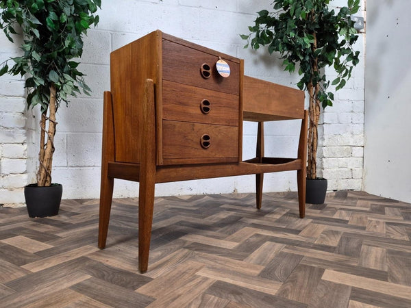 Vintage Mid-Century John Grimes Teak Planter Plant Stand With Drawers Danish MCM