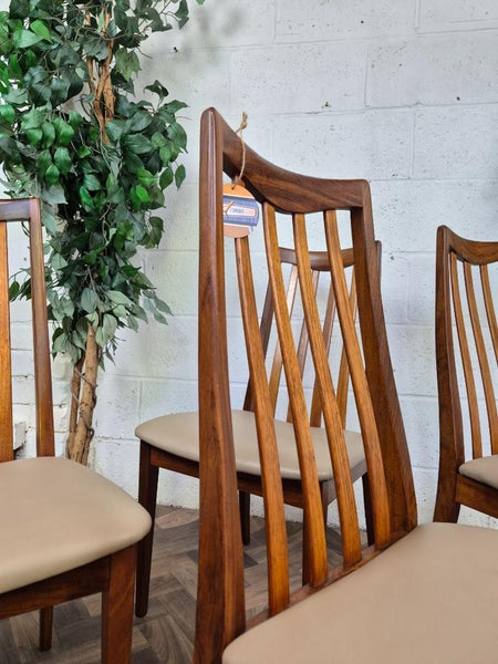 Set Of 4 Vintage Mid-Century G Plan Fresco Teak & Beige Vinyl Dining Chairs