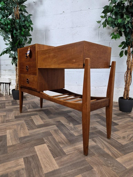 Vintage Mid-Century John Grimes Teak Planter Plant Stand With Drawers Danish MCM