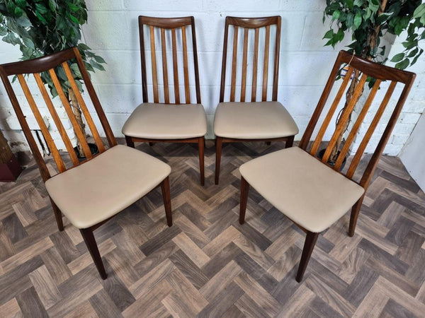 Set Of 4 Vintage Mid-Century G Plan Fresco Teak & Beige Vinyl Dining Chairs