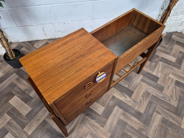 Vintage Mid-Century John Grimes Teak Planter Plant Stand With Drawers Danish MCM