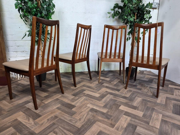 Set Of 4 Vintage Mid-Century G Plan Fresco Teak & Beige Vinyl Dining Chairs