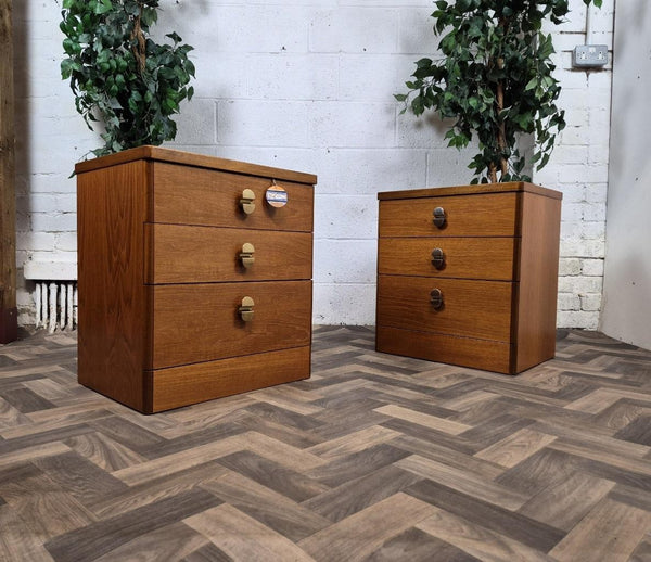 Pair Of Vintage Mid-Century Stag Cantata Teak 3 Drawer Bedside Chests Retro MCM